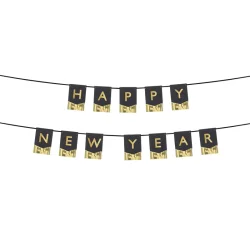 Happy new year banner i svart och guld