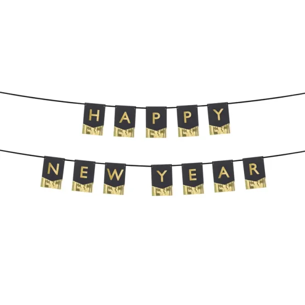 Happy new year banner i sort og guld