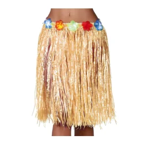 Hawaii hula skrt i naturfarve med blomster  