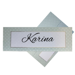 Bordkort i prikket mint med skrivefelt