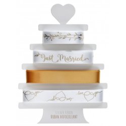 Satinbnd med bryllupsprint - Guld og Hvid