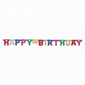 Karton glitter guirlande med Happy birthday 1,4m
