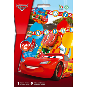 Cars happy birthday banner med balloner