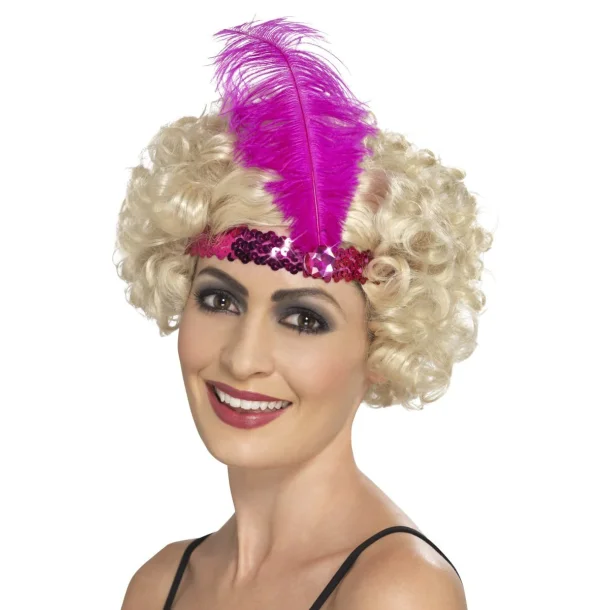 Flapper pandebnd i pink med fjer