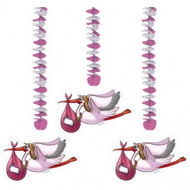 Swirls med stork 3 stk. Rdlilla