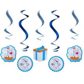 Baby Deko swirls, 5 stk. med srver bamse, bl