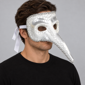 Venetiansk maske long-nose i s�lv