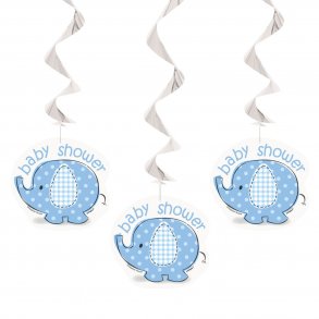 Babyshower dekoration med 3 stk spiral med elefant  lysebl 