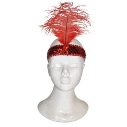 Charleston palliet pandebnd med fjer og plaststen