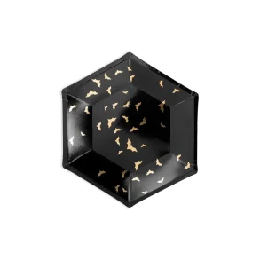 halloween tallerkener 6-kantet med flagermus i guld