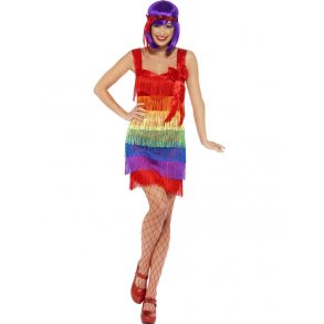 Charleston kjole  i Regnbue farver med sljfe