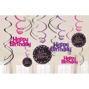 Happy Birthday Swirls sparkling pink