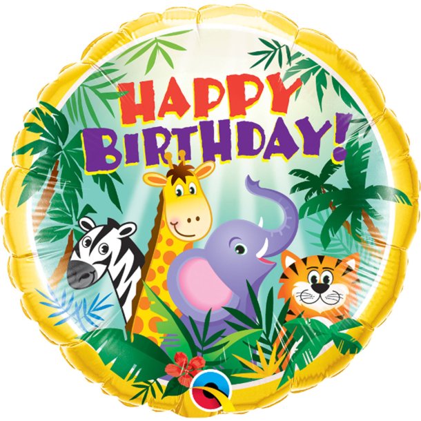 Folieballon - Junglens dyr - happy birthday