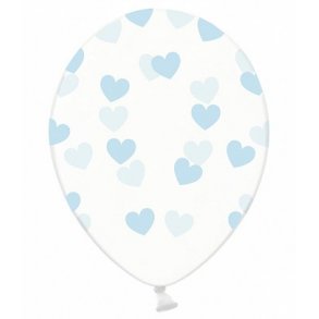 Ballon transparent med lysebl hjerter