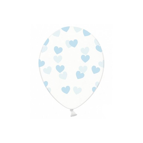 Ballon transparent med lysebl hjerter