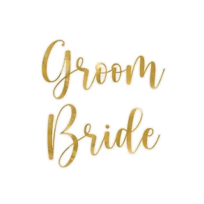 Glas stickers ''Bride & Groom'' Guld