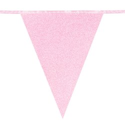 Flagggirlang med 12 flaggor i glitter rosa