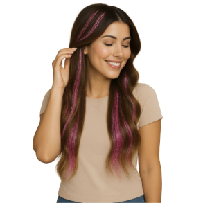 Hrextensions 3 st. i glitter-rosa