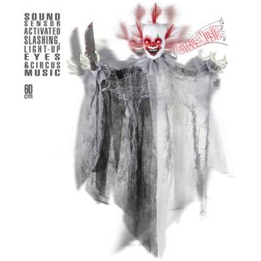 Halloween klovn 60cm med kniv lys, lyd og bevgelse