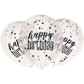 Happy birthday balloner med konfetti i sort
