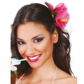 Hawaii hrclips med dobbelt blomst i rosa