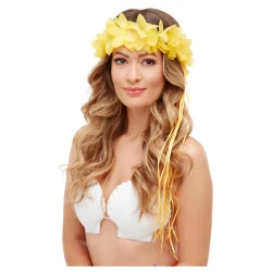 Hawaiiansk huvudkrans med blommor och band