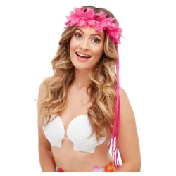 Hawaiiansk huvudkrans med blommor och band