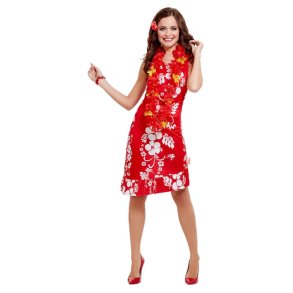 Hawaii kjole i rd og hvid