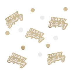 Happy Birthday konfetti i Guld-vit