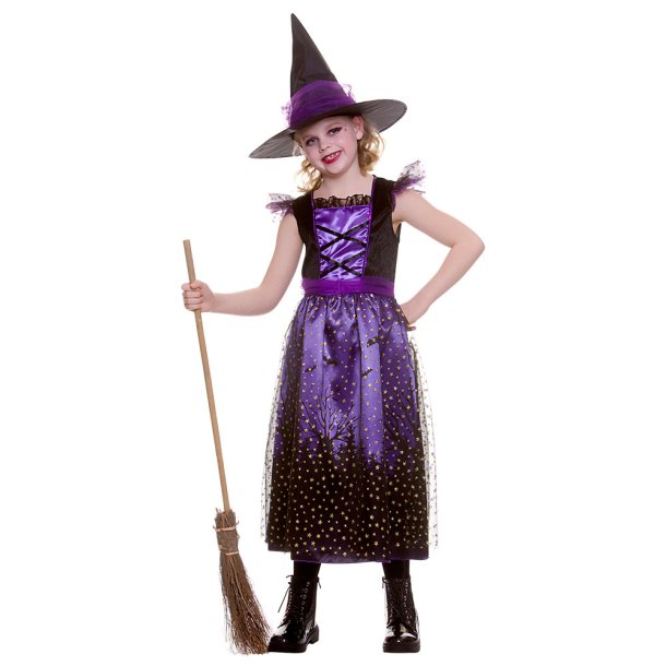 Hekse kostume til piger - Sort-lilla