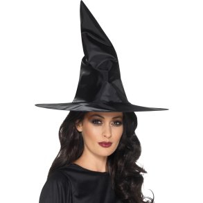 Heksehat i sort nylon til voksne