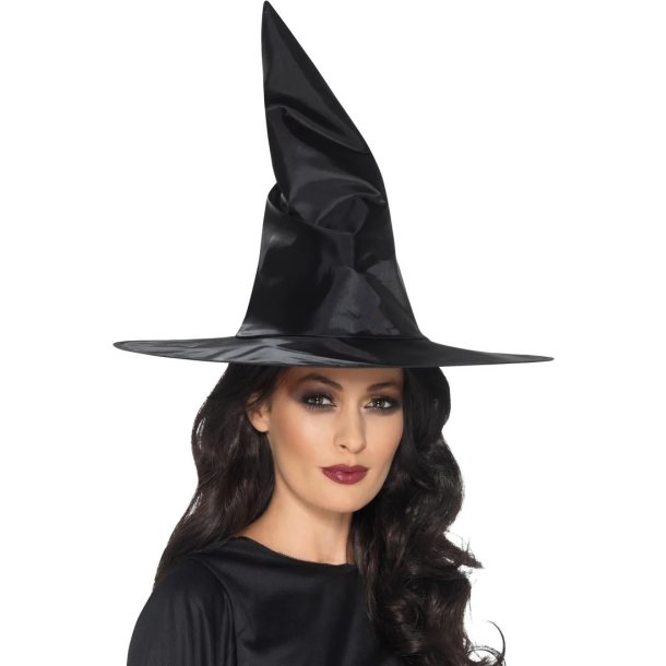 Heksehat i sort nylon til voksne