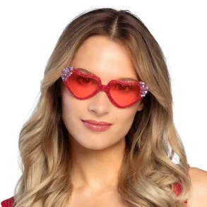 Hjertebriller i glitter-rd med stjerner