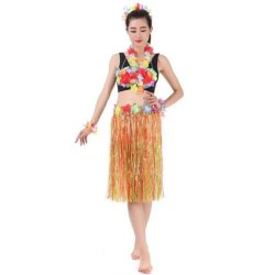 Hawaiiansk hula kjol i naturlig frg med blommor