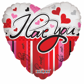 Folie ballon Hjerte rd-Hvid, I LOVE YOU 