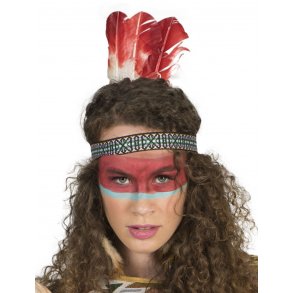 Indianer pandebnd med RD-HVIDE fjer