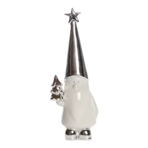 jultomten i vitt och silver med julgran