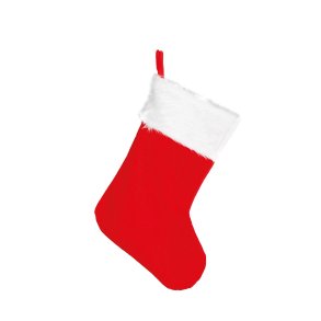 julstrumpa i rd med vit plyschkant