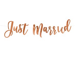 Just Married tekst-banner i rosegold