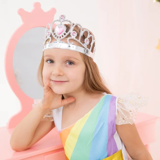 Prinsesskrona i silver med rosa stenar