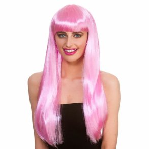 Lng peruk med lugg i rosa