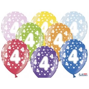 Ballon Metallic  30 cm med 4 tal, 6 stk