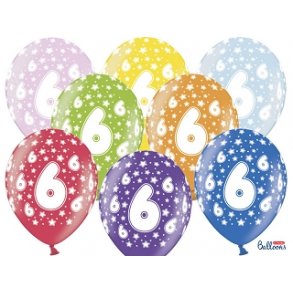 Ballong Metallic  30 cm med nummer 6, 6 stk