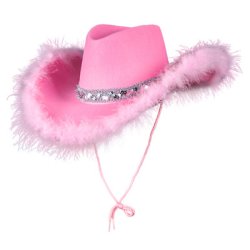 Cowboyhatt i rosa med fyrkant och paljetter