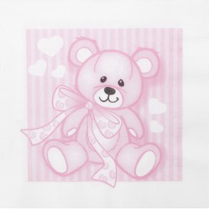 Frokostservietter med bamse i lyserd