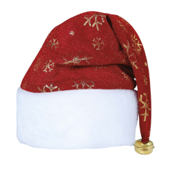 Nissehue i rd med guldfarvet snefnug