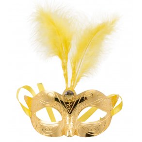 jenmaske med fjer GULD