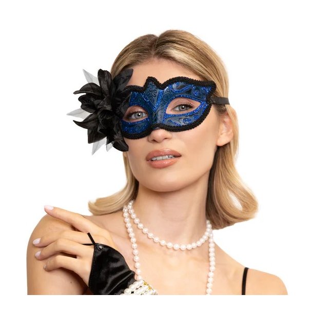 �jenmaske i lilla med stor sort blomst