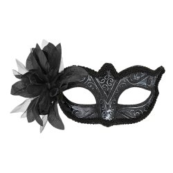 �jenmaske i sort med stor sort blomst