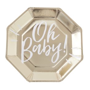 Baby shower tallrikar - Oh Baby i guld